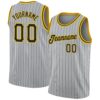 Custom Gray Black Pinstripe Black-Gold Authentic Basketball Jersey
