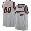 Custom Gray Black Pinstripe Black-Maroon Authentic Basketball Jersey
