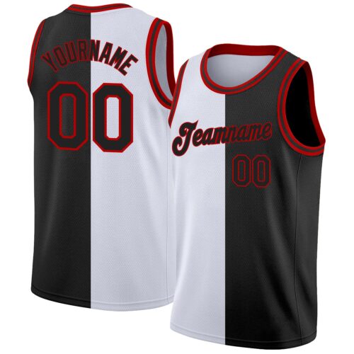 split_0044 Custom White Black-Red Authentic Split Fashion Basketball Jersey