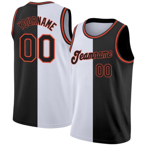 split_0045 Custom White Black-Orange Authentic Split Fashion Basketball Jersey