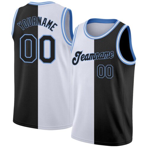 split_0046 Custom White Black-Light Blue Authentic Split Fashion Basketball Jersey
