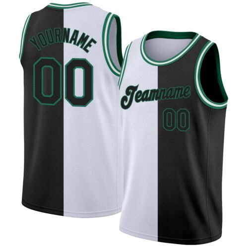 split_0047 Custom White Black-Kelly Green Authentic Split Fashion Basketball Jersey