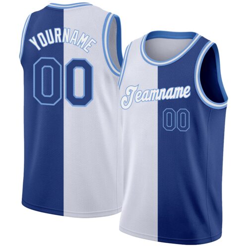 split_0050 Custom White Royal-Light Blue Authentic Split Fashion Basketball Jersey