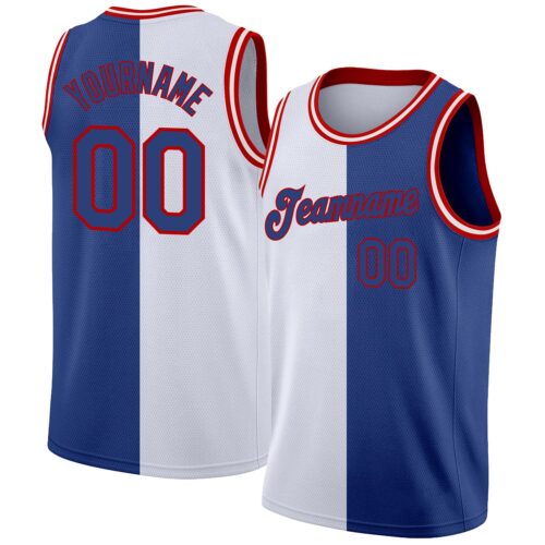 split_0051 Custom White Royal-Red Authentic Split Fashion Basketball Jersey