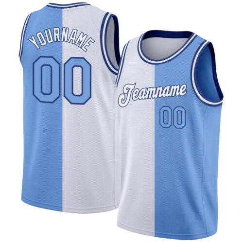 split_0052 Custom White Light Blue-Royal Authentic Split Fashion Basketball Jersey