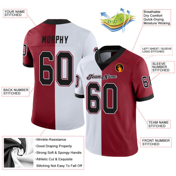 Custom Cardinal Black-White Split Fashion Football Jersey