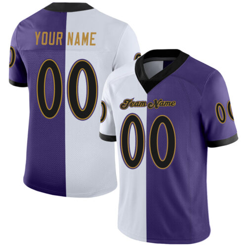 split_0208 Custom Purple Black-White Split Fashion Football Jersey