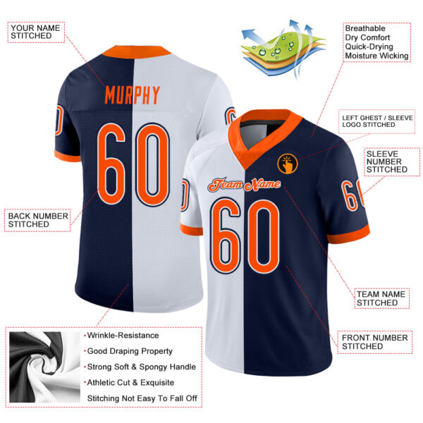 split_0211-2 Custom Navy Orange-White Split Fashion Football Jersey