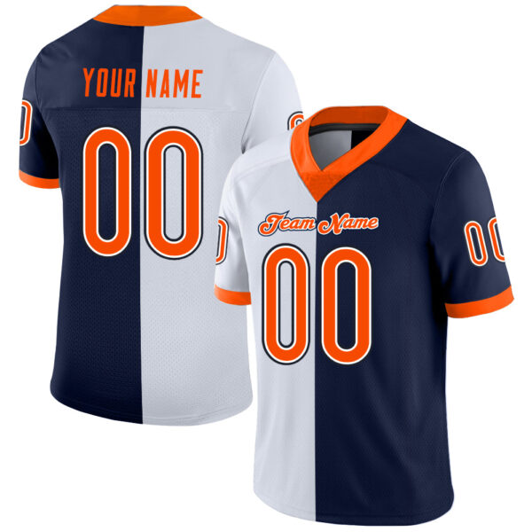 split_0211 Custom Navy Orange-White Split Fashion Football Jersey