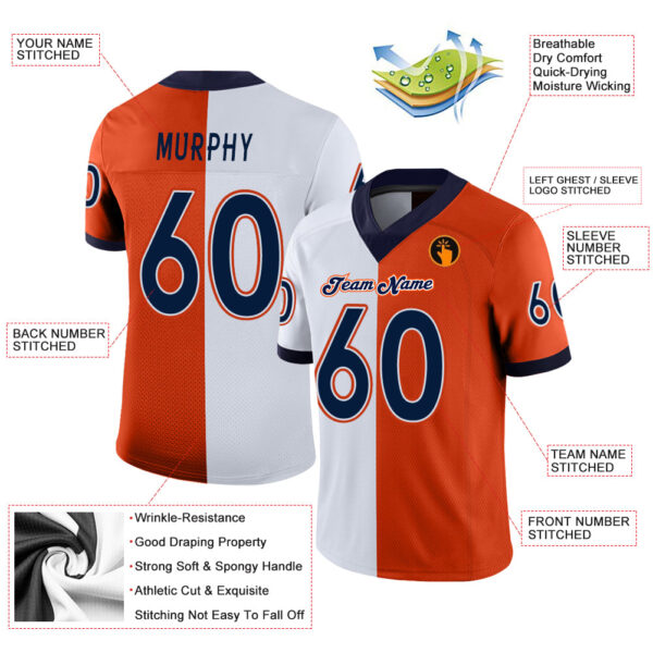 split_0215-2 Custom Orange Navy-White Split Fashion Football Jersey