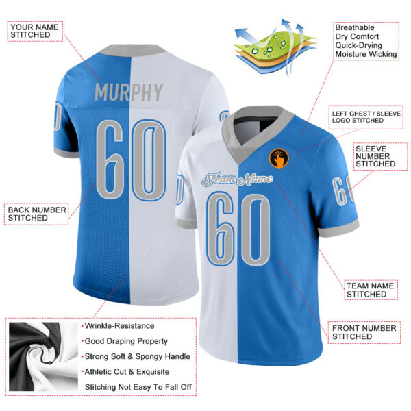 split_0216-2 Custom Powder Blue Gray-White Split Fashion Football Jersey