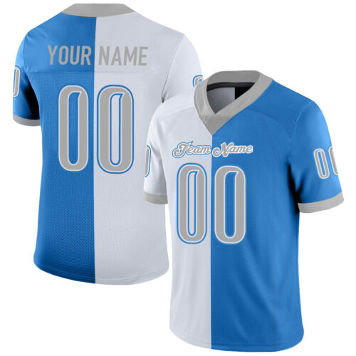 split_0216 Custom Powder Blue Gray-White Split Fashion Football Jersey