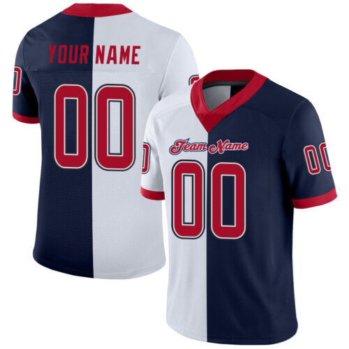 split_0218 Custom Navy Red-White Split Fashion Football Jersey