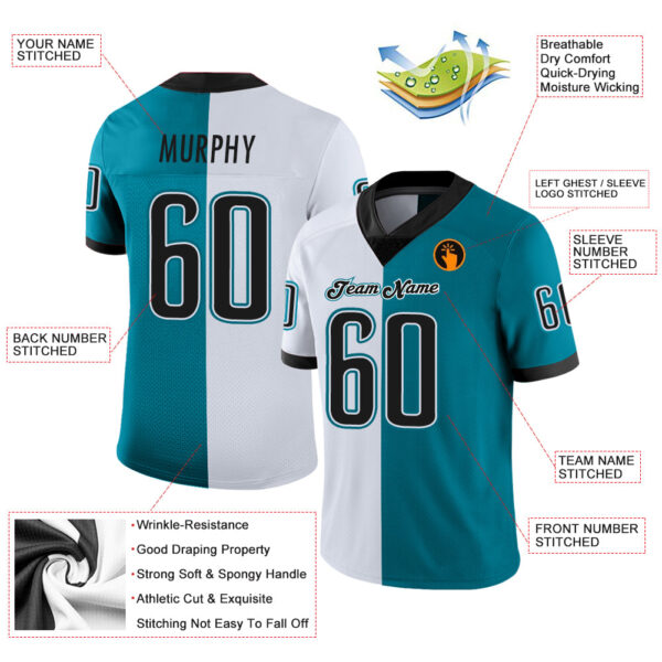 split_0220-2 Custom Teal Black-White Split Fashion Football Jersey
