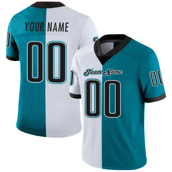 split_0220 Custom Teal Black-White Split Fashion Football Jersey