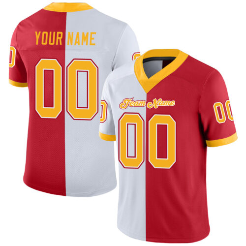 split_0221 Custom Scarlet Gold-White Split Fashion Football Jersey