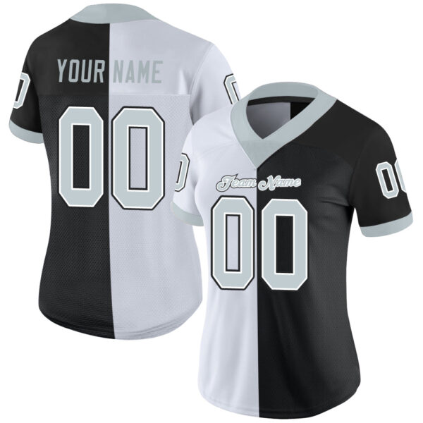 Custom Black Silver-White Split Fashion Football Jersey