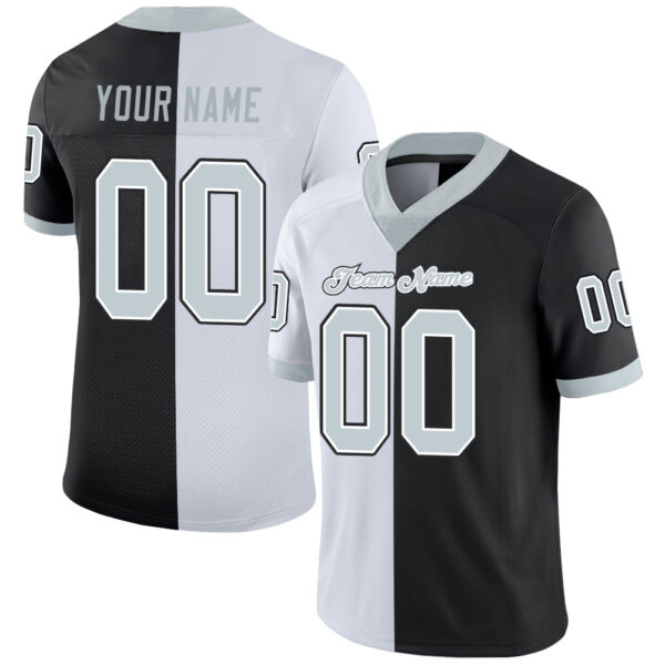 Custom Black Silver-White Split Fashion Football Jersey