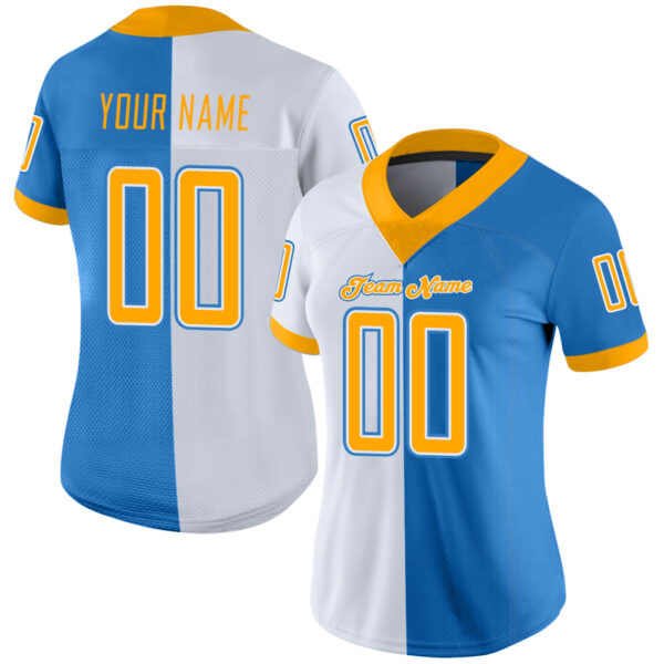 split_0223-1 Custom Powder Blue Gold-White Split Fashion Football Jersey