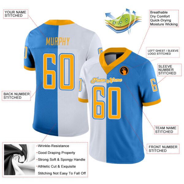 split_0223-2 Custom Powder Blue Gold-White Split Fashion Football Jersey