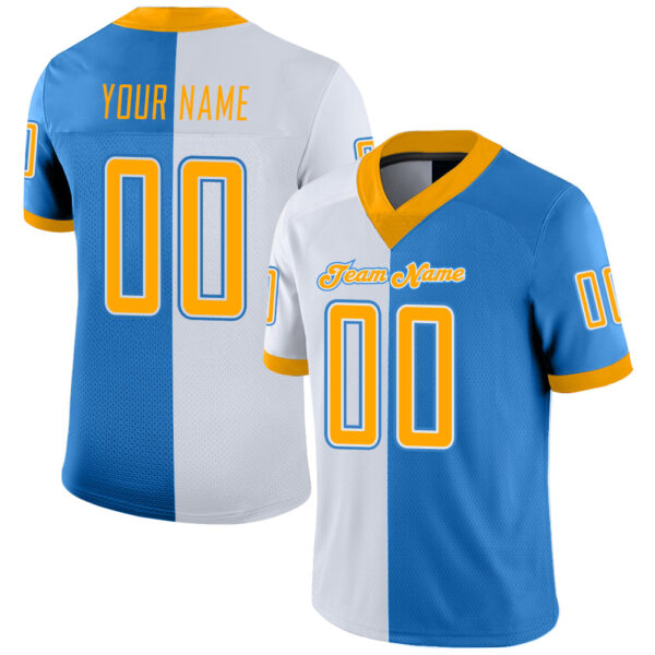 split_0223 Custom Powder Blue Gold-White Split Fashion Football Jersey