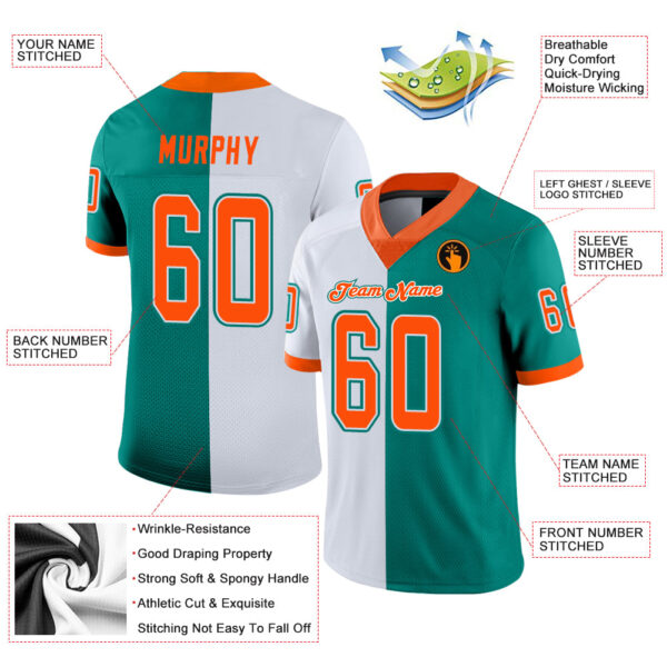 split_0225-2 Custom Aqua Orange-White Split Fashion Football Jersey