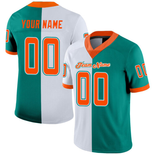 split_0225 Custom Aqua Orange-White Split Fashion Football Jersey