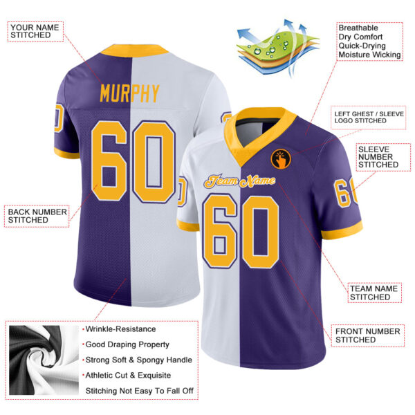 split_0226-2 Custom Purple Gold-White Split Fashion Football Jersey