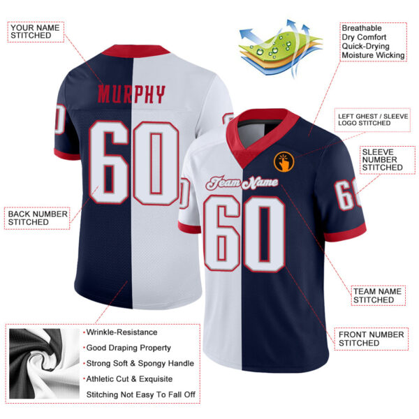 split_0227-2 Custom Navy White-Scarlet Split Fashion Football Jersey