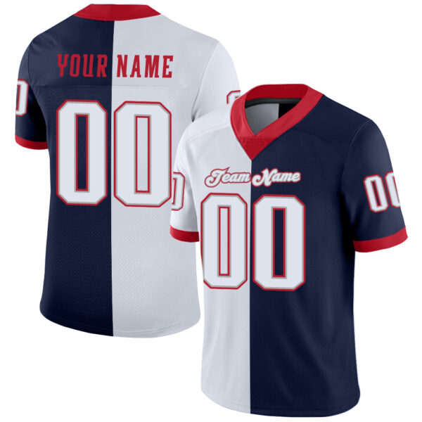 split_0227 Custom Navy White-Scarlet Split Fashion Football Jersey