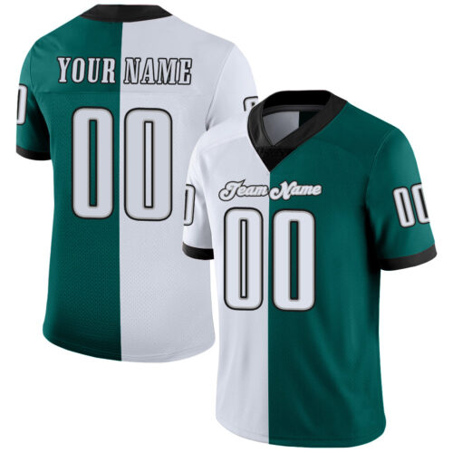 Custom Midnight Green White-Black Split Fashion Football Jersey