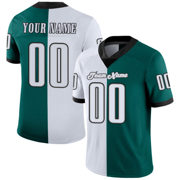 Custom Midnight Green White-Black Split Fashion Football Jersey