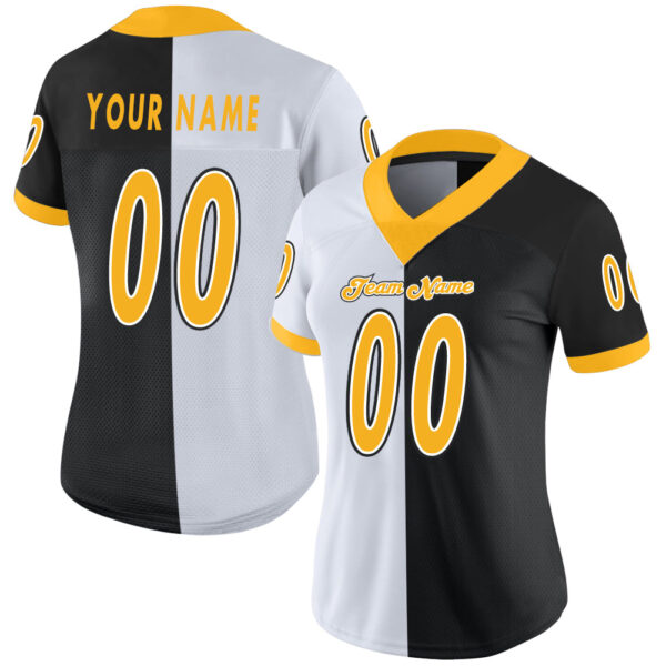 split_0232-1 Custom Black Gold-White Split Fashion Football Jersey