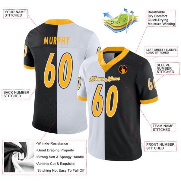 split_0232-2 Custom Black Gold-White Split Fashion Football Jersey