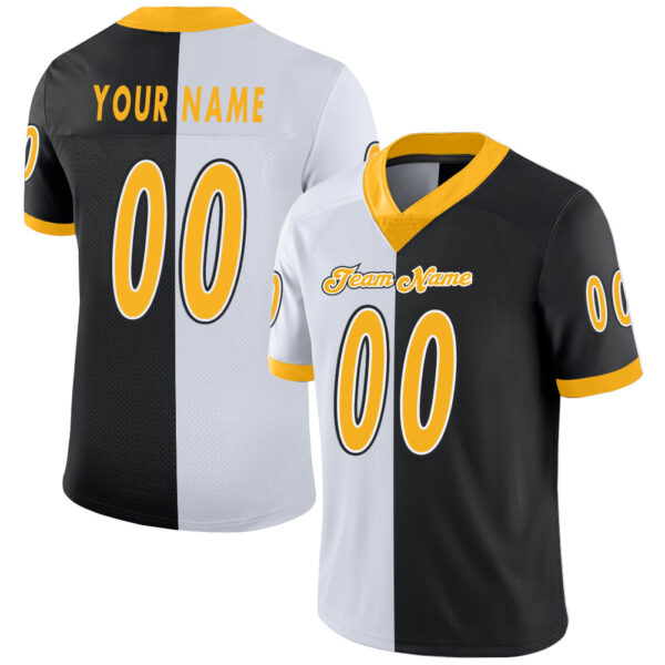 split_0232 Custom Black Gold-White Split Fashion Football Jersey