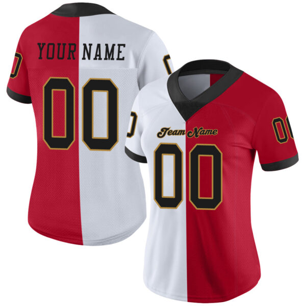 Custom Red Black-White Split Fashion Football Jersey