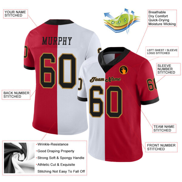 Custom Red Black-White Split Fashion Football Jersey
