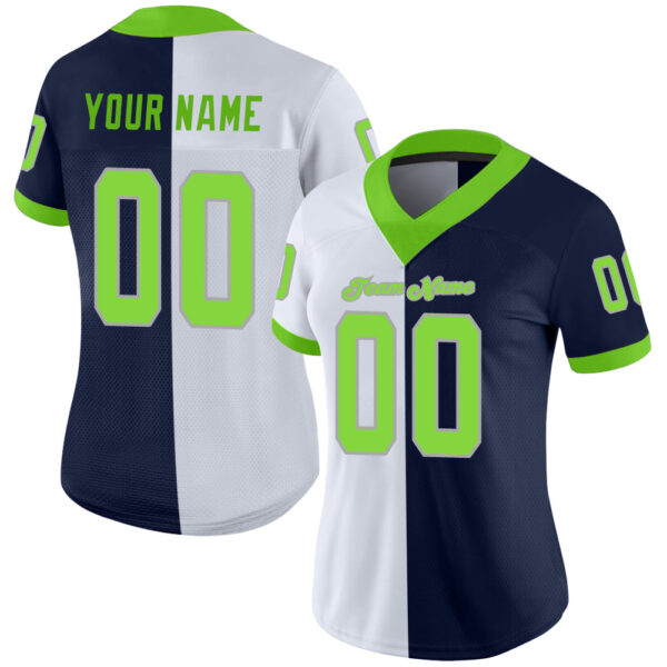 split_0234-1 Custom Navy Neon Green-White Split Fashion Football Jersey