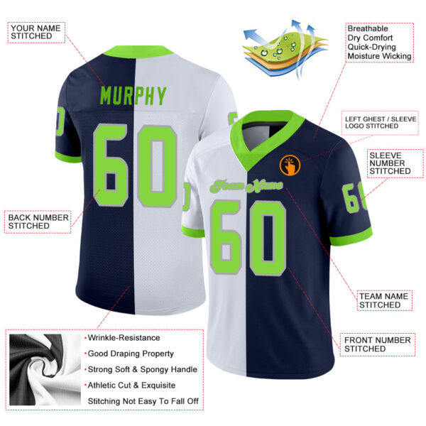 split_0234-2 Custom Navy Neon Green-White Split Fashion Football Jersey