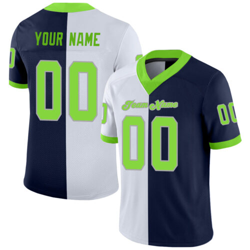 split_0234 Custom Navy Neon Green-White Split Fashion Football Jersey