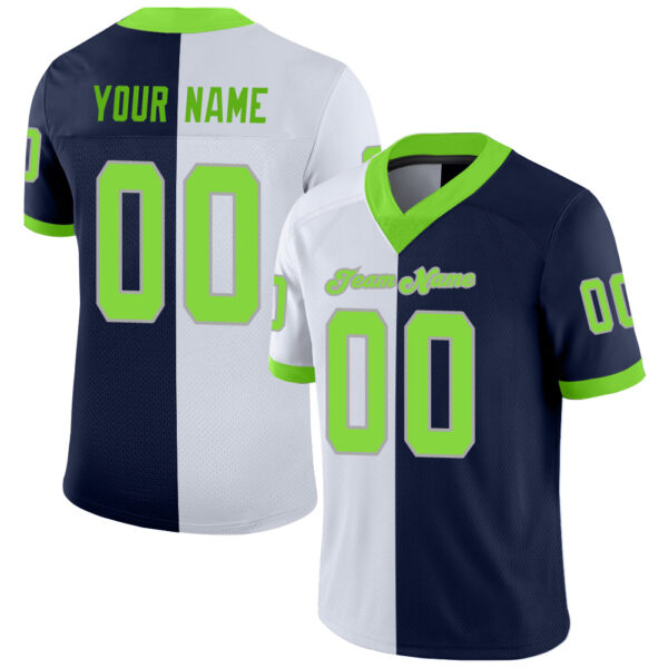 split_0234 Custom Navy Neon Green-White Split Fashion Football Jersey