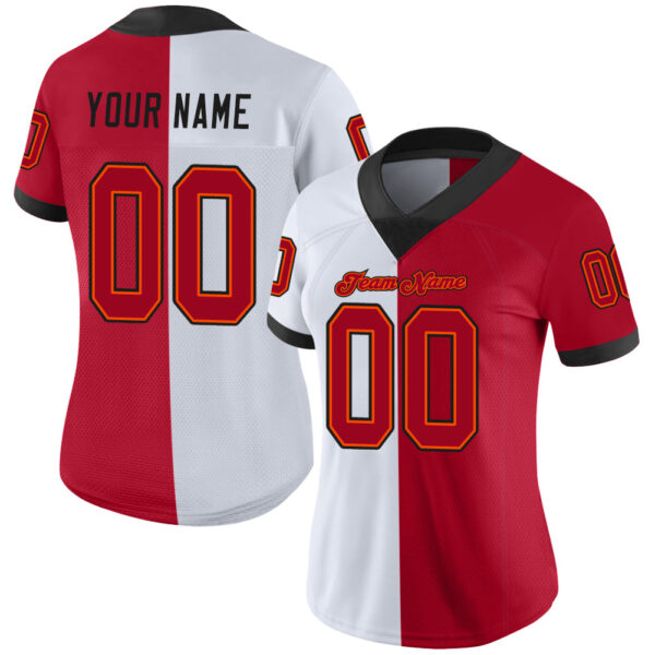 Custom White Red-Black Split Fashion Football Jersey