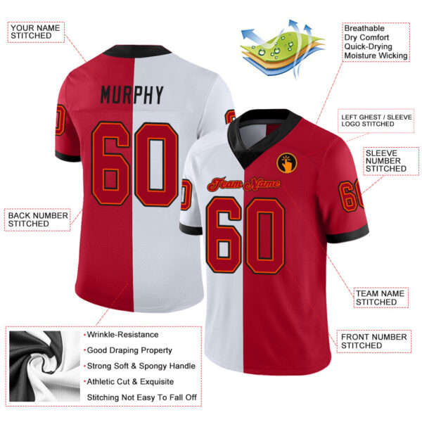 Custom White Red-Black Split Fashion Football Jersey