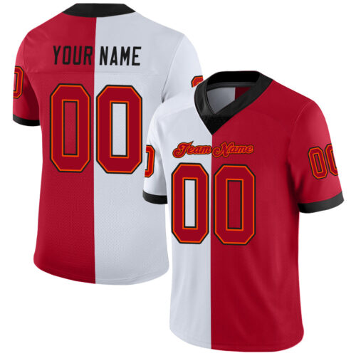 split_0235 Custom White Red-Black Split Fashion Football Jersey