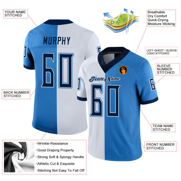 split_0236-2 Custom Powder Blue Navy-White Split Fashion Football Jersey