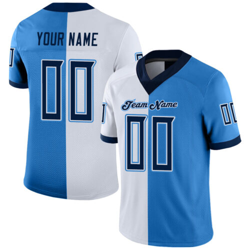 split_0236 Custom Powder Blue Navy-White Split Fashion Football Jersey