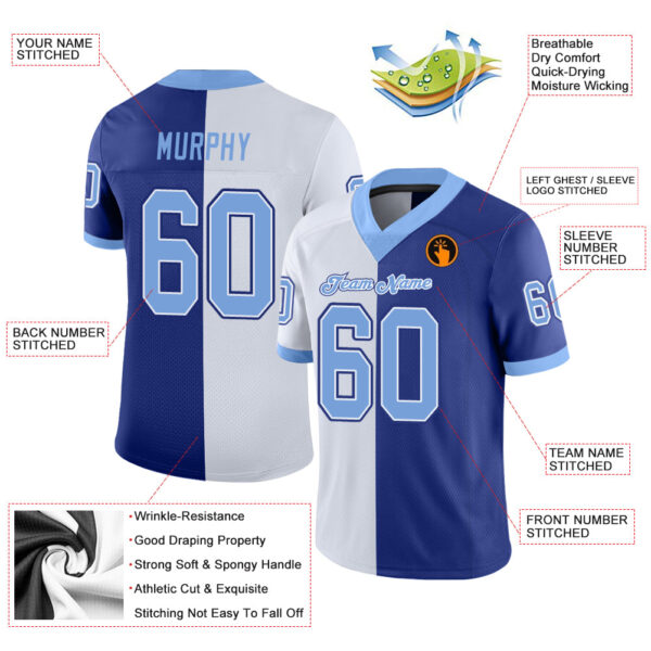 split_0238-2 Custom Royal Light Blue-White Split Fashion Football Jersey