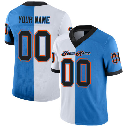 split_0239 Custom Powder Blue Black-White Split Fashion Football Jersey