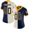 Custom Cream Navy-Gold Split Fashion Football Jersey