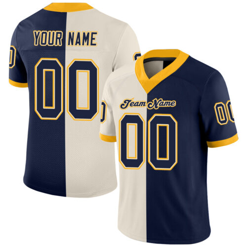 split_0240 Custom Cream Navy-Gold Split Fashion Football Jersey